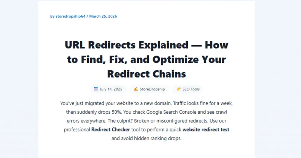Free online redirect checker tool interface for testing website URL redirection and HTTP codes