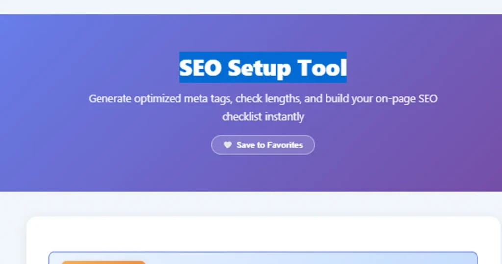 Free SEO Setup Tool - Meta Tags Generator