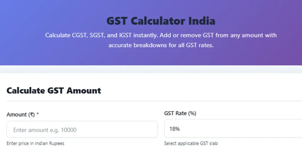 GST Calculator India - free online tool to calculate 18% GST and reverse GST