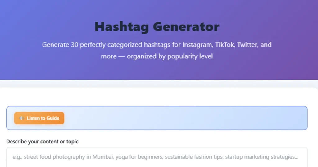 Free Hashtag Generator tool for Instagram, TikTok and Twitter hashtags