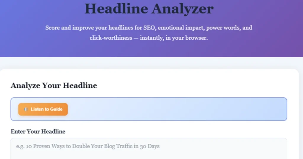 Free Headline Analyzer tool to score headlines for SEO, emotion and power words