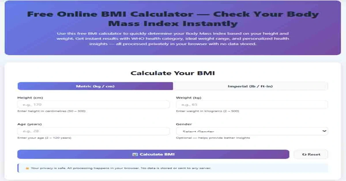 Free BMI Calculator Online Tool